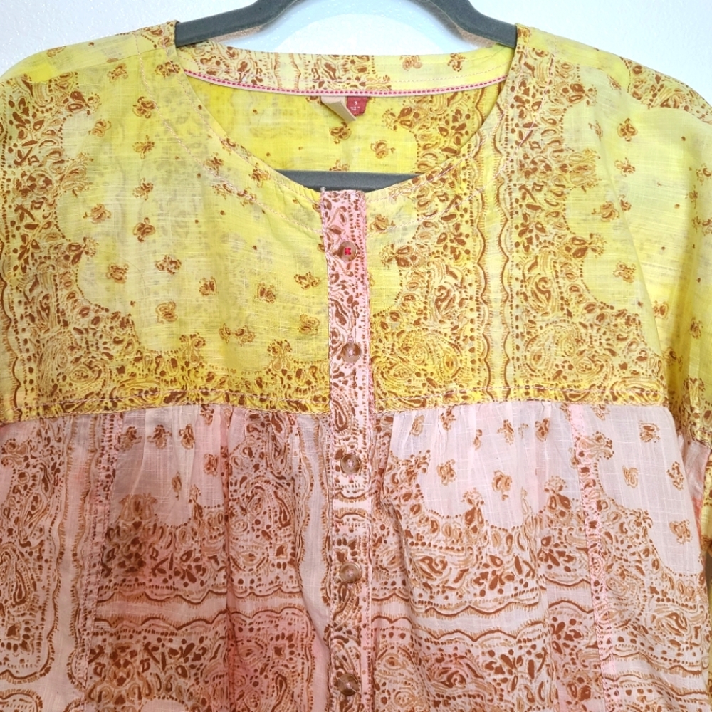 Anthropologie Pilcro Tavi Batik Boho Bandana Print Button Down Blouse Top - Picture 7 of 9